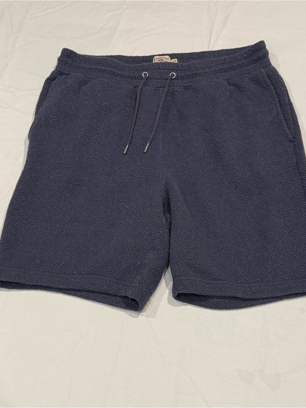 Faherty Mens Whitewater Sweat Shorts L Blue Knitted herringbone Drawstring